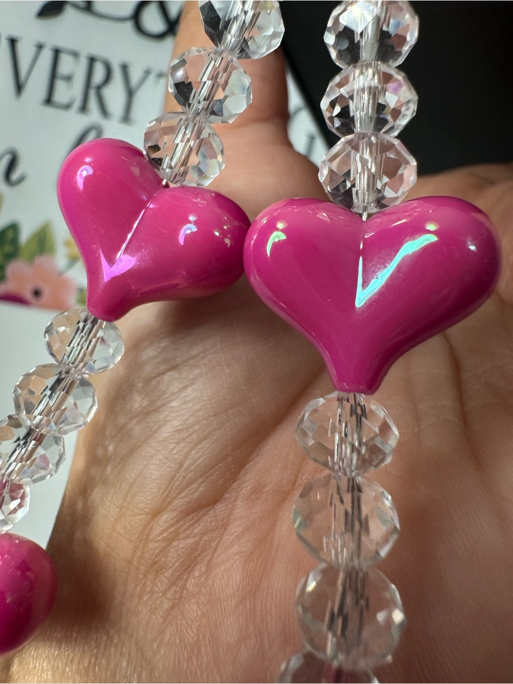 Bling Bling Crystal with Fuchsia Hearts Phone/Key/Bag Chain #P1105 - Picture 5 of 8